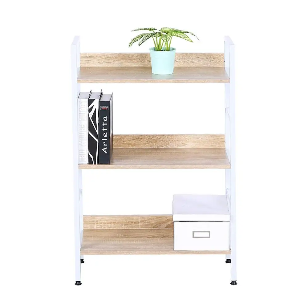 Bookshelf Wood Beautiful Bookcase Small Corner Office and Home Use 3 Tiers Bookcase Standing Shelves