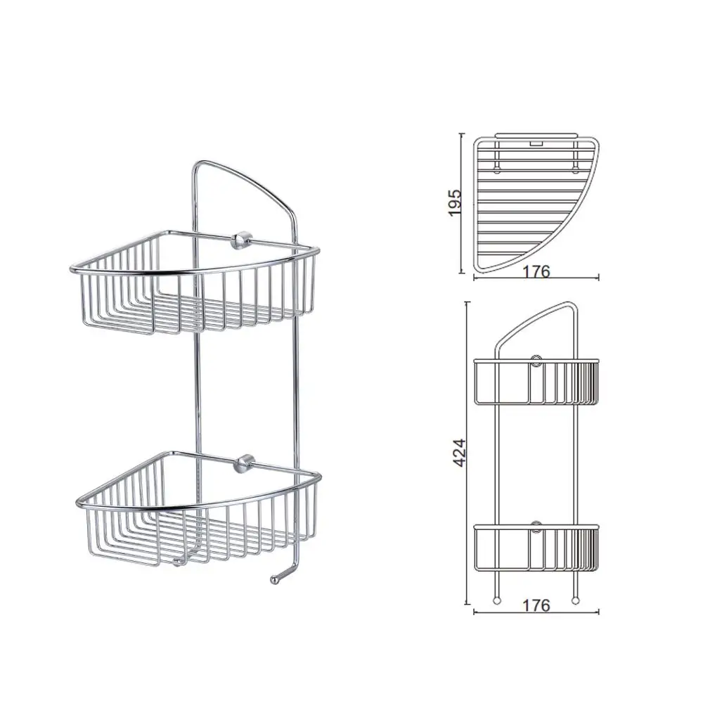 
Metalique Brass Chromed Shower Caddy Corner Storage Basket Double Tier Basket with Hook MK-037-CR 