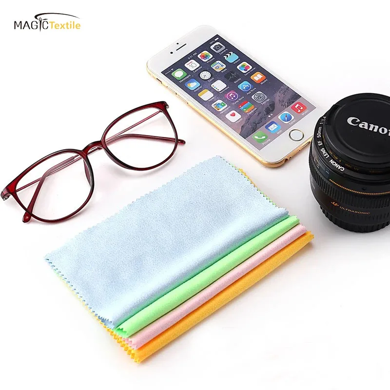Custom popular black microfiber camera lens sunglasses eye glasses cleaning cloth with silk screen printed
