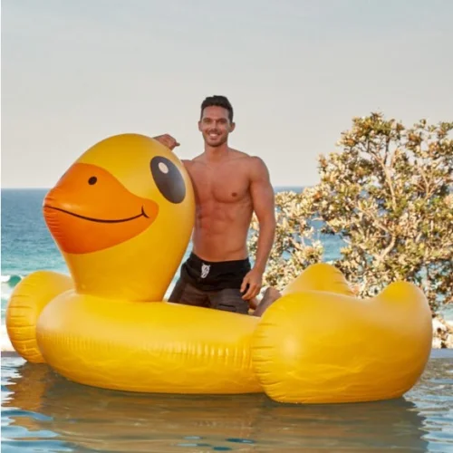 INTEX 57556 Yellow Duck Ride-on PVC Inflatable Water Park Island Customizable Indoor Sports Toys for Amusement Sea Occasions