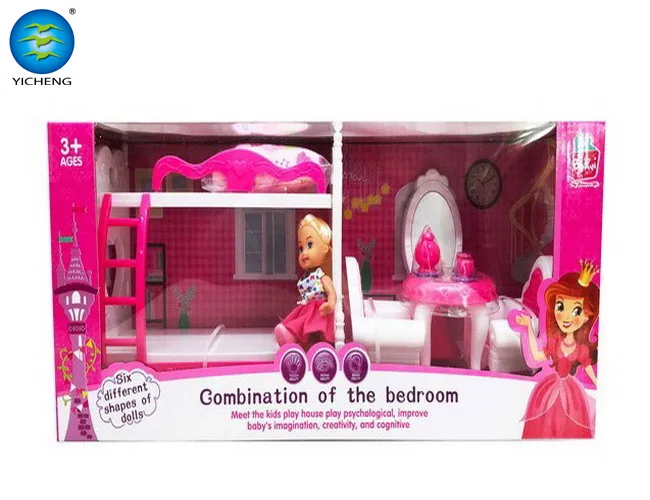 5 inch beautiful plastic fashion girl doll with bedroom furniture