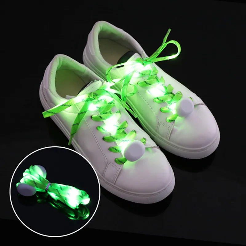 Yrunfeety Nylon LED Shoelaces Flat Glitter Shoe Laces Colorful Light Up Led Shoe Laces for Running Shoes Gift 9 Colors