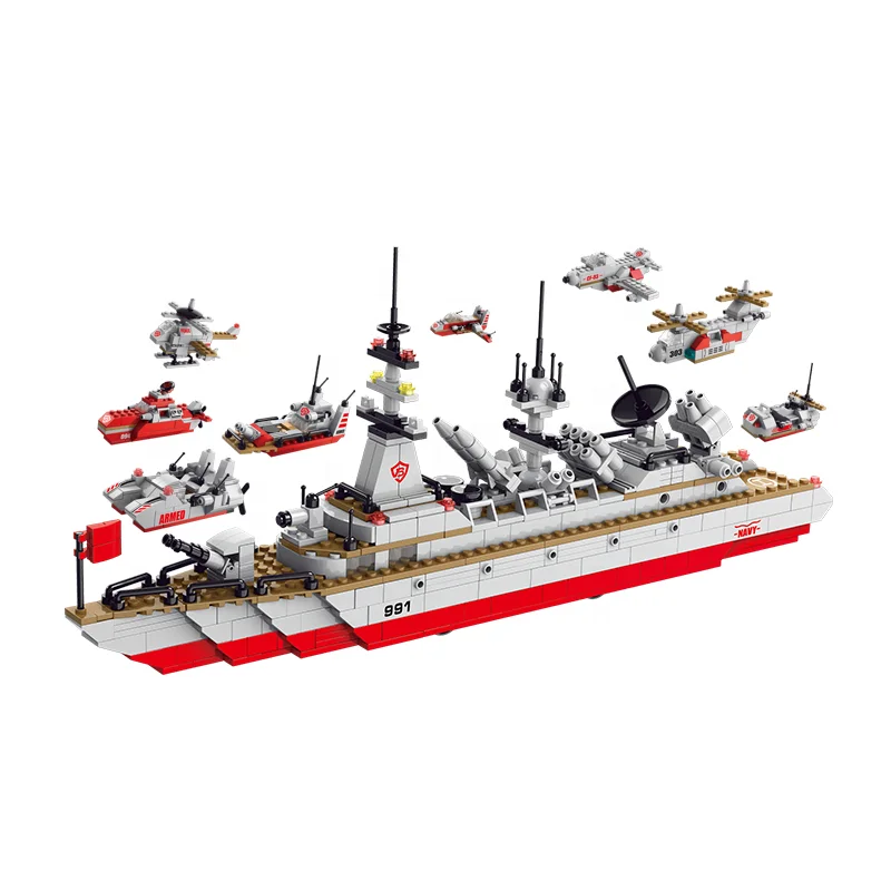 LELE BROTHER Military Model Warship Cruiser Kids Educational Building Blocks Toys