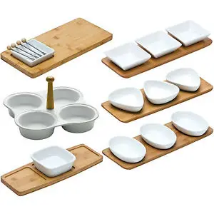 Restaurant used various shape snack bowl set with wooden base / sauce bowl set