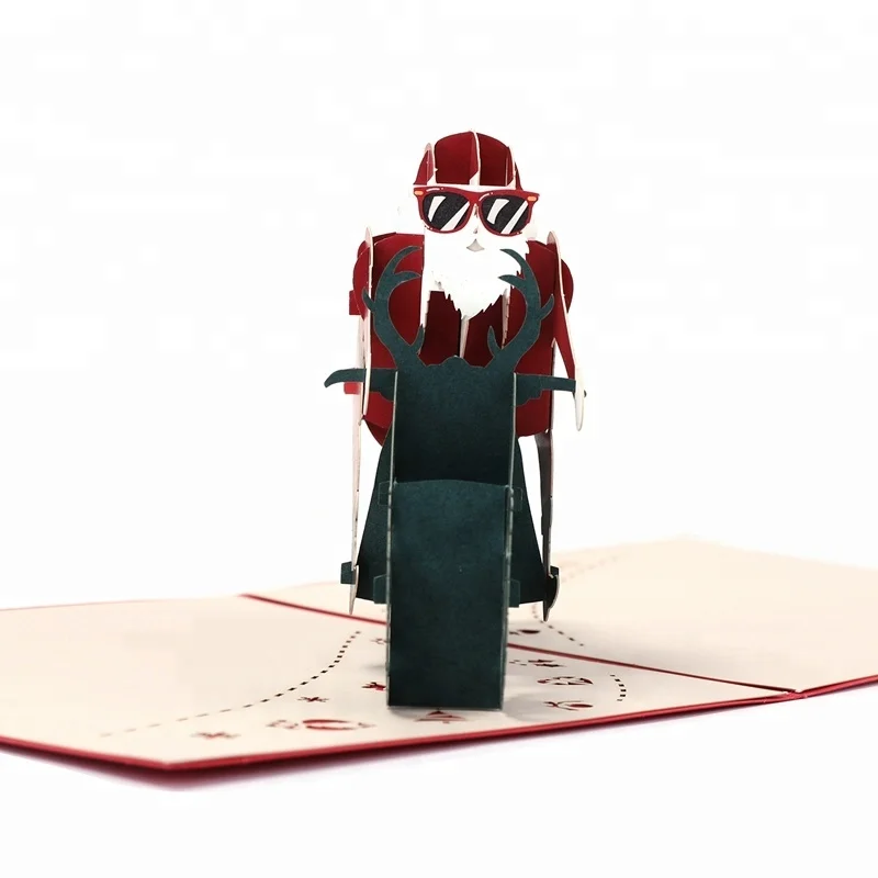 Classic design Santa Motorcycle Christmas Gift Pop Up 3D Greeting Cards