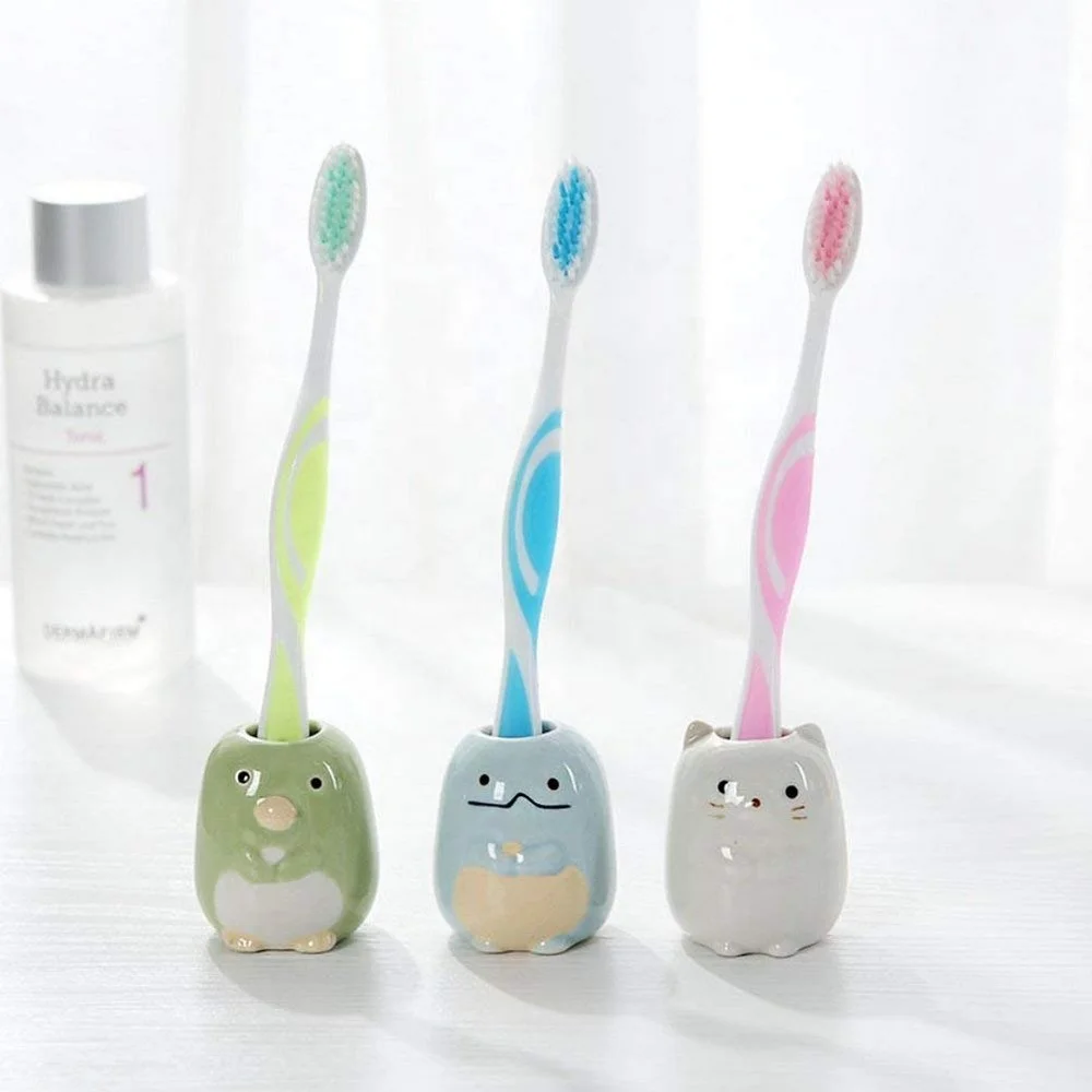 Single Unique Funky Ceramic Tooth Brush Stand Toothbrush Holder with Animal Design for Children Kids Bathroom Storage Organizer