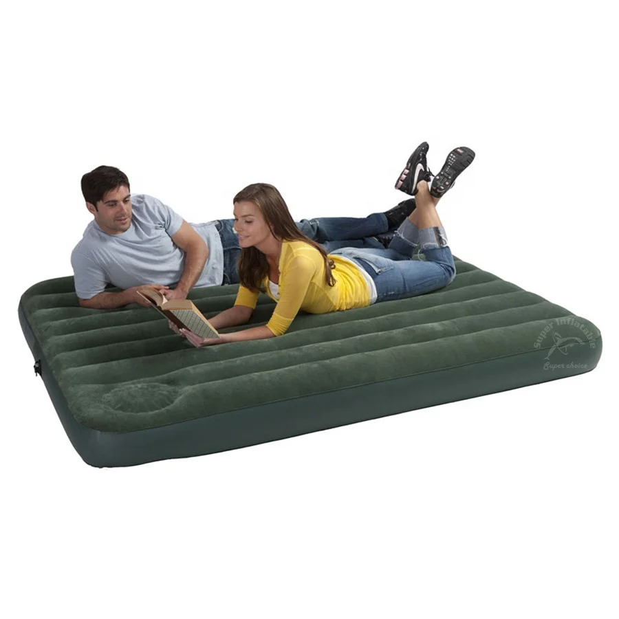 Custom Portable Inflatable Flock Queen Size Air Adult Travel Mattress Bed With Built-in Foot Pump