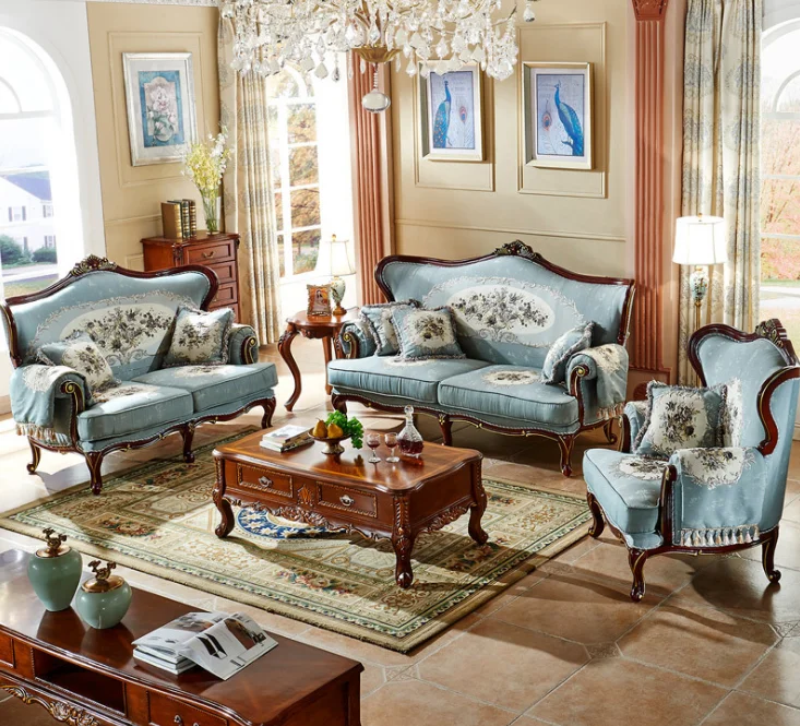 Bisini European Style American Country Three-dimensional Relief Embroidery Living Room Furniture Sofa set BF0275-08e
