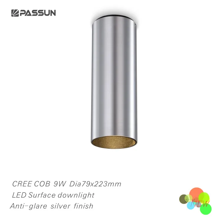 Алюминиевый анодированный Золотой цилиндрический светодиодный светильник диаметром 79 мм высотой 223 мм для поверхностного монтажа