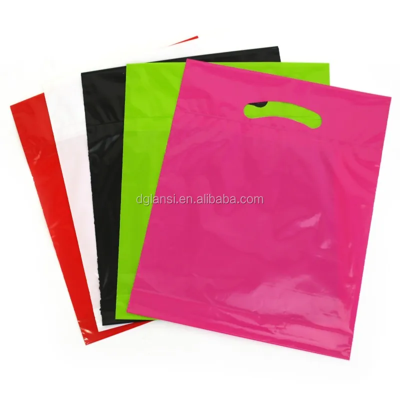 
100% virgin LDPE Glossy Promotional packaging plastic die cut handle bags with logo 