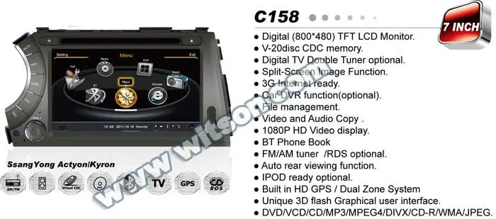 WITSON Для SSANGYOUNG KYRON CAR DVD A8 автомобиль с платформой Чипсет S100