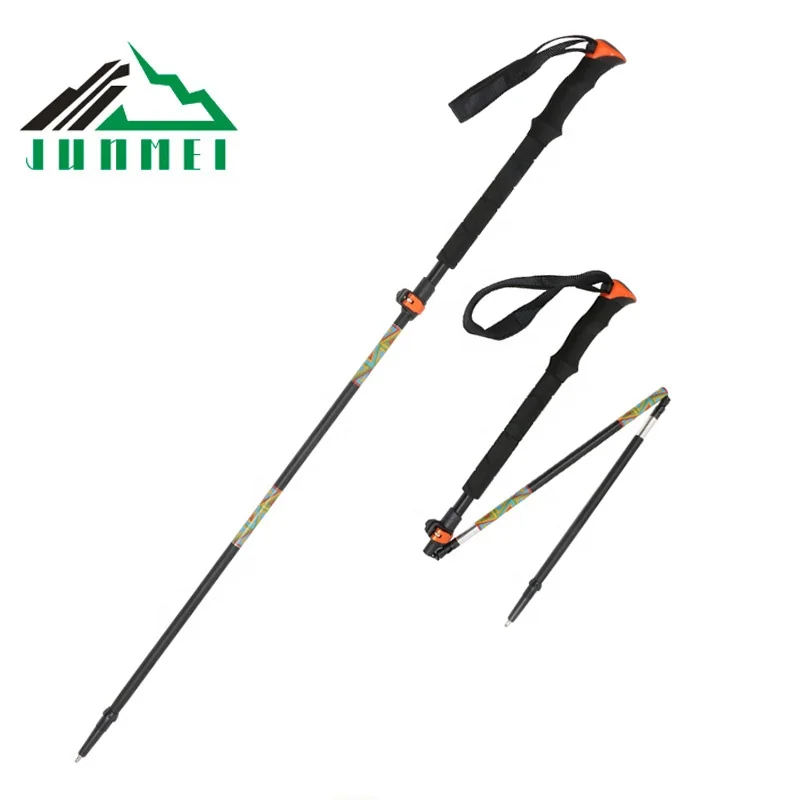 Portable folding trekking pole Carbon Fiber Hiking Walking Stick high strength foldable trial  running poles walking stick