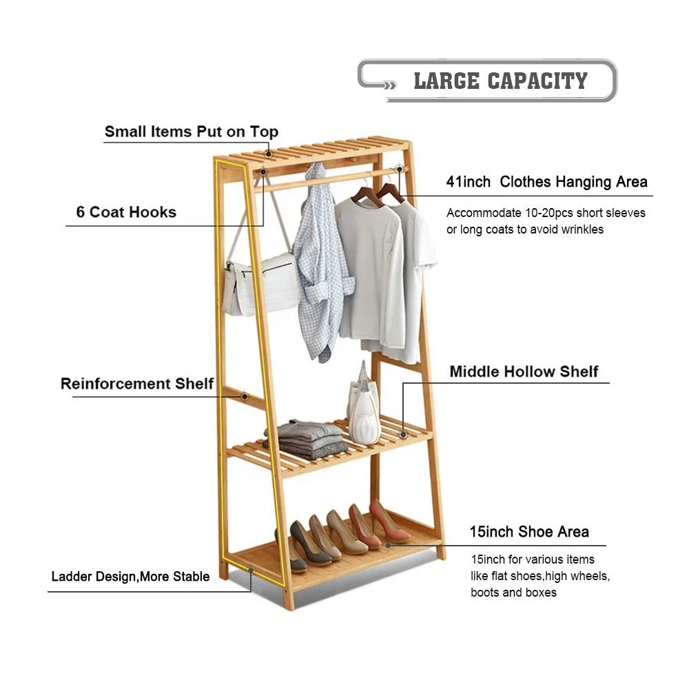 
Clothing Rack Wood Bamboo High 65 X 31.5 