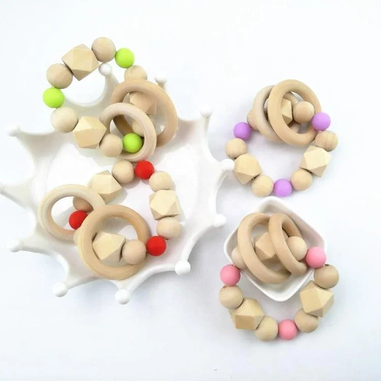 
Custom BPA Free baby silicone teether beads wooden silicone wood teething toys/silicone baby teether 