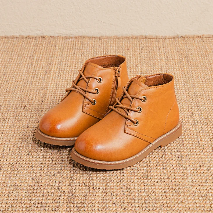 
YY10328S 2019 Genuine leather lace up and zipper children black boys girl boots shoes 