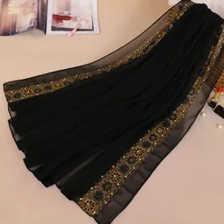 Hot Sale Muslim Women Pearl Lace Chiffon Monochrome And Stone Scarf Hijab Shawl