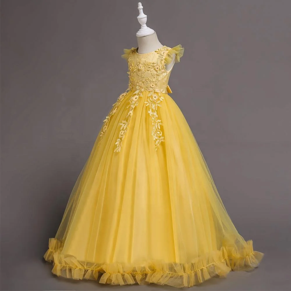High quality web shopping long design floor length embroidery beautiful cheap flower girl dress