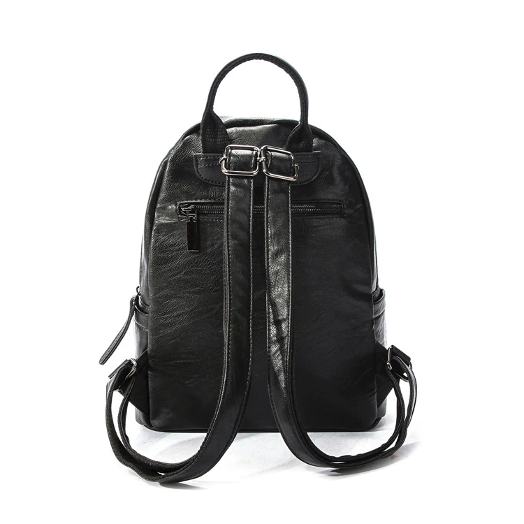 Hot Sell Styles Korean Natural Pattern Black PU Oil Leather Backpacks for Women