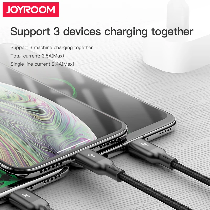 
Joyroom multiple charger wire universal braided led usb extension 3 in 1 fast charging cable 