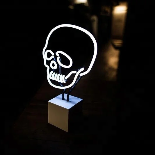 new glass neon sculpture china factory shanghai antuo black round base custom logo table top neon lamp