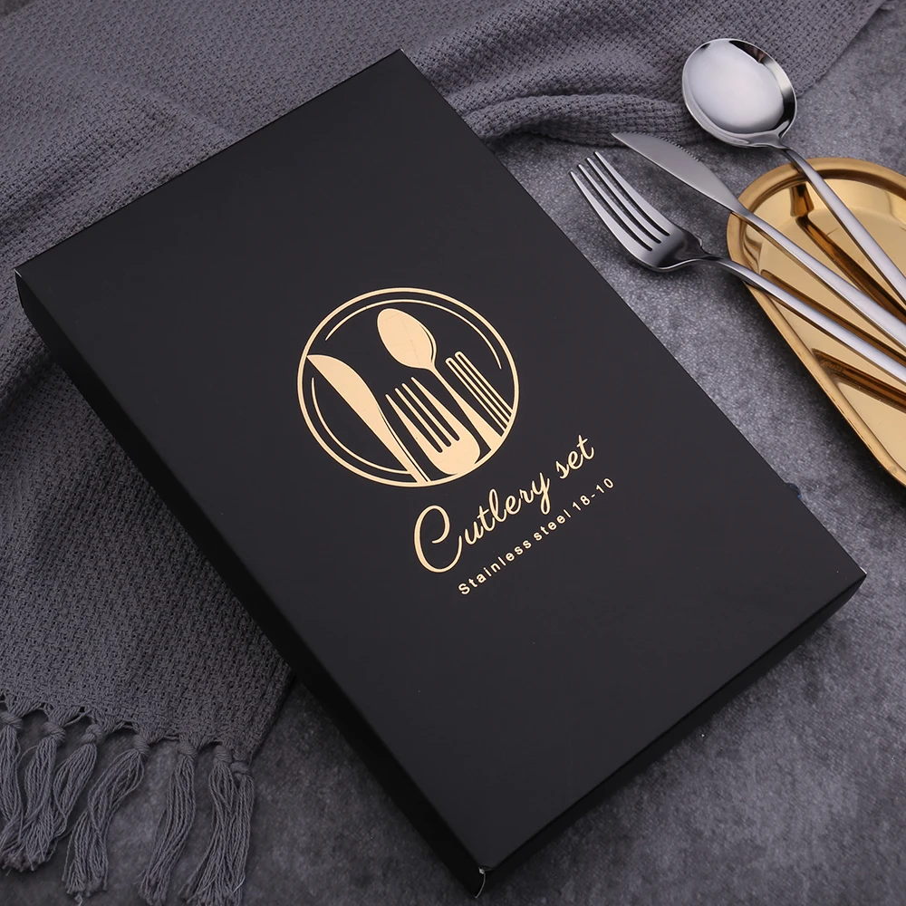 
Promotional Festival Souvenir Stainless Steel Gift Box Knife Fork Spoon Set Gold Plate Cutlery Set 