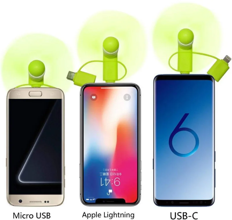 Micro USB Type C and IOS Fan 3 in 1 Phone Fan with custom logo