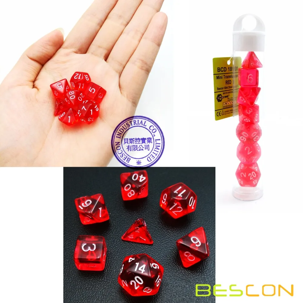 Bescon мини-полупрозрачный многогранные ролевые игры Набор Игральный костей 10 мм D4-D20 носки без пятки прозрачный