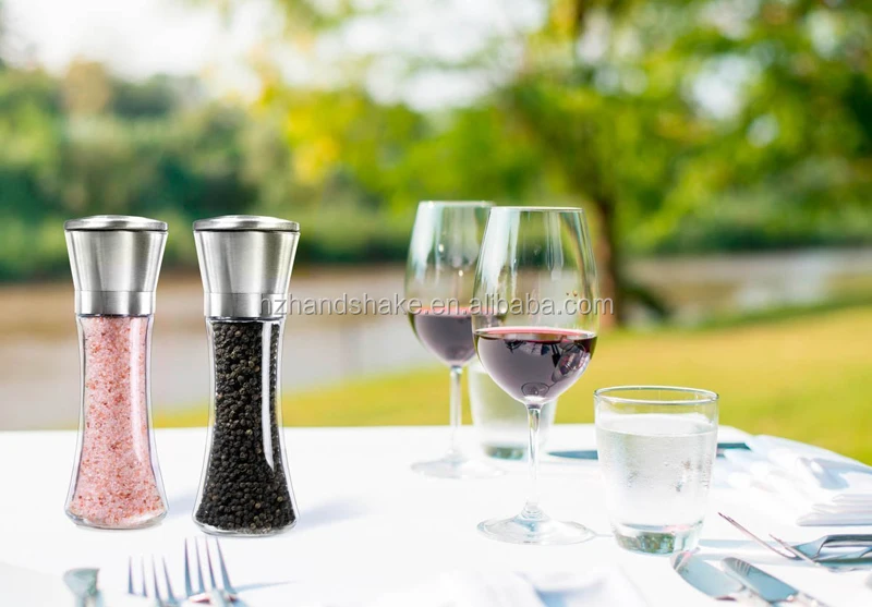 Premium Stainless Steel Salt and Pepper Grinder Set of 2- Brushed Stainless Steel Pepper Mill and Salt Mill, Tall Body Grinder