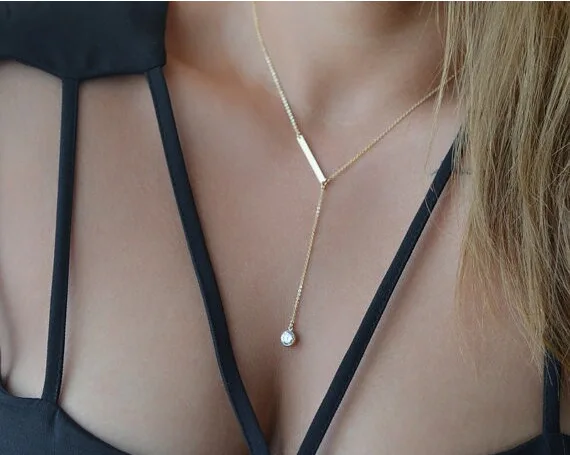 Fashion aesthetic simple copper chain crystal necklace clavicle chain