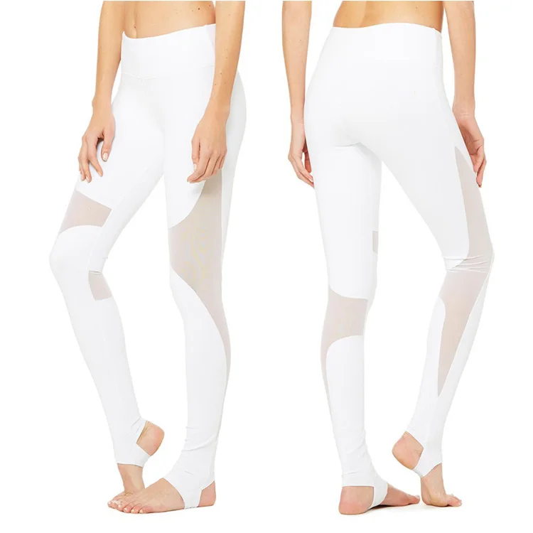 OEM Women Slim Foot Tights Pants High Waist Mesh Splice Sports Compression Yoga Leggings