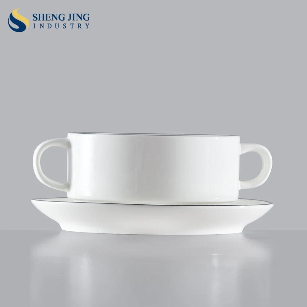 Portuguese Ceramic Dinnerware Serving Tray Soup Bowl with Handle