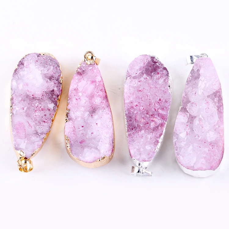 Yase оптовые продажи от производителя 3 вида цветов необработанные природные кластера с украшением в виде кристаллов кварца кулон розовый новых вариантах дизайна синий Кулоны из нержавеющей