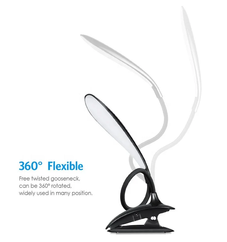 Rechargeable 16 LED Book Light Clip on Reading Light Flexible Desk Lamp with Touch Switch 3 Levels Brightness Eye-Care