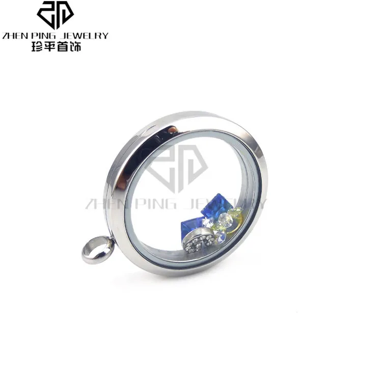 30mm round charm locket pendant silver floating necklace