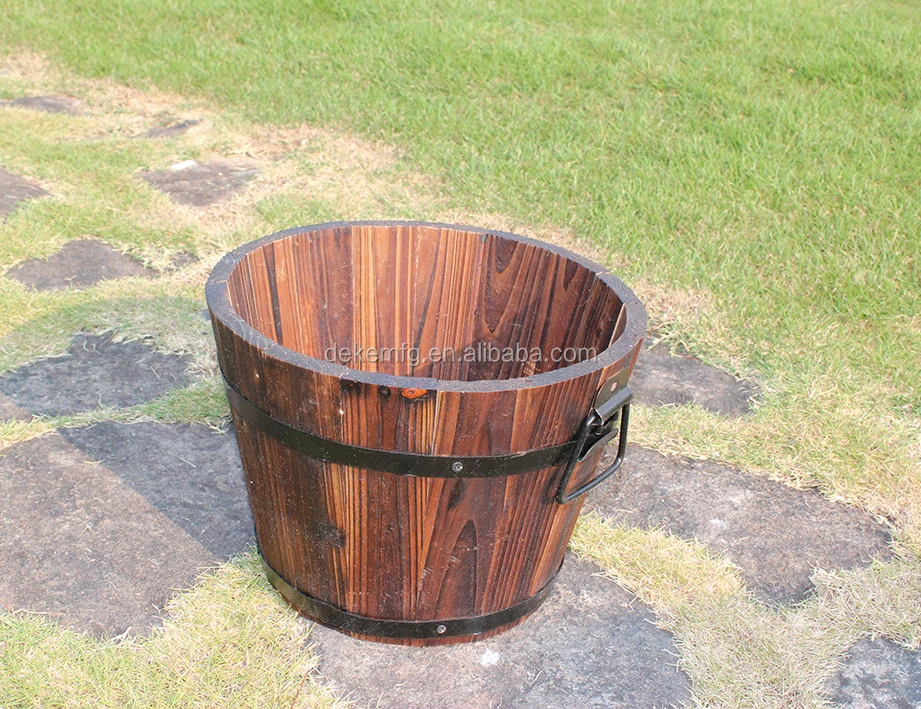 Outdoor Solid Cedar Wood Barrel Set Of 3 Planter Set Wood Flower Pots Wood Barrel Planter