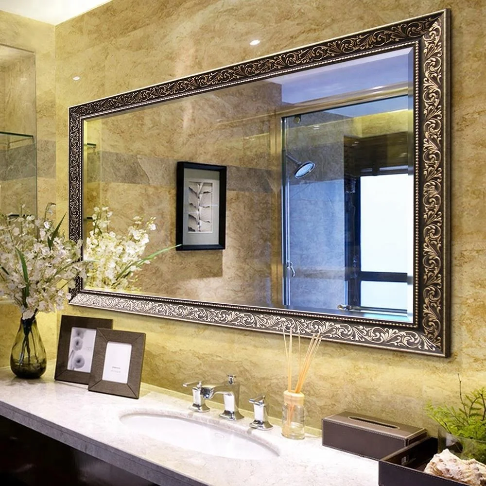 Antique bathroom wall mirror decor makeup mirror with plastic gold frame
