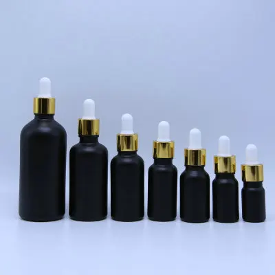 30ml matte black glass dropper bottle for essential oil cosmetic packaging with paper tube