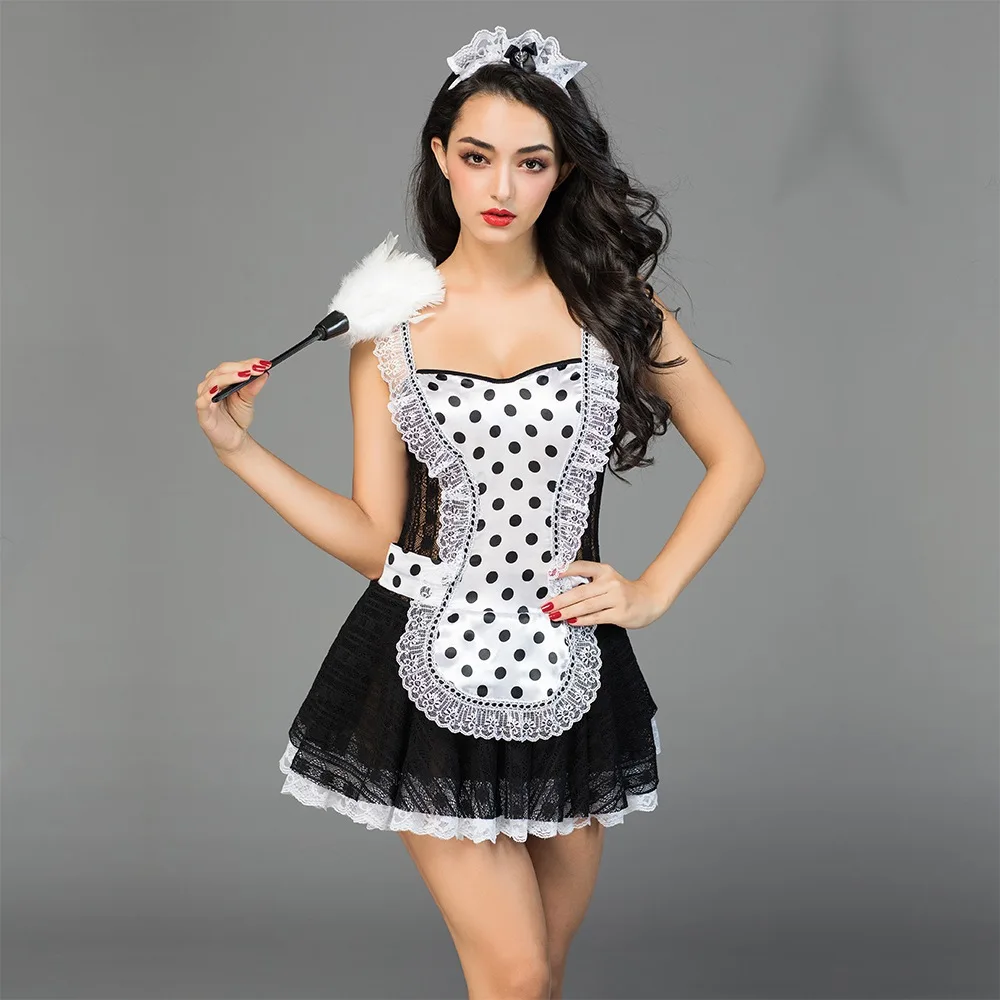 
Cosplay Black Lace Polka Dot Pleasuresexy Maid Sexy Dear Honey Lingerie Dress 