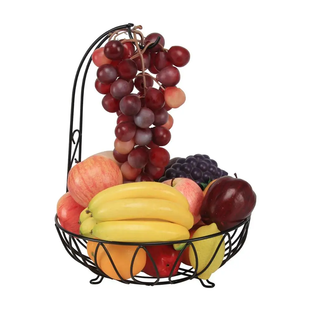 New Eco-Friendly Iron Wire Fruit Basket with Banana Holder Household Storage Hanger Stand Woven Features