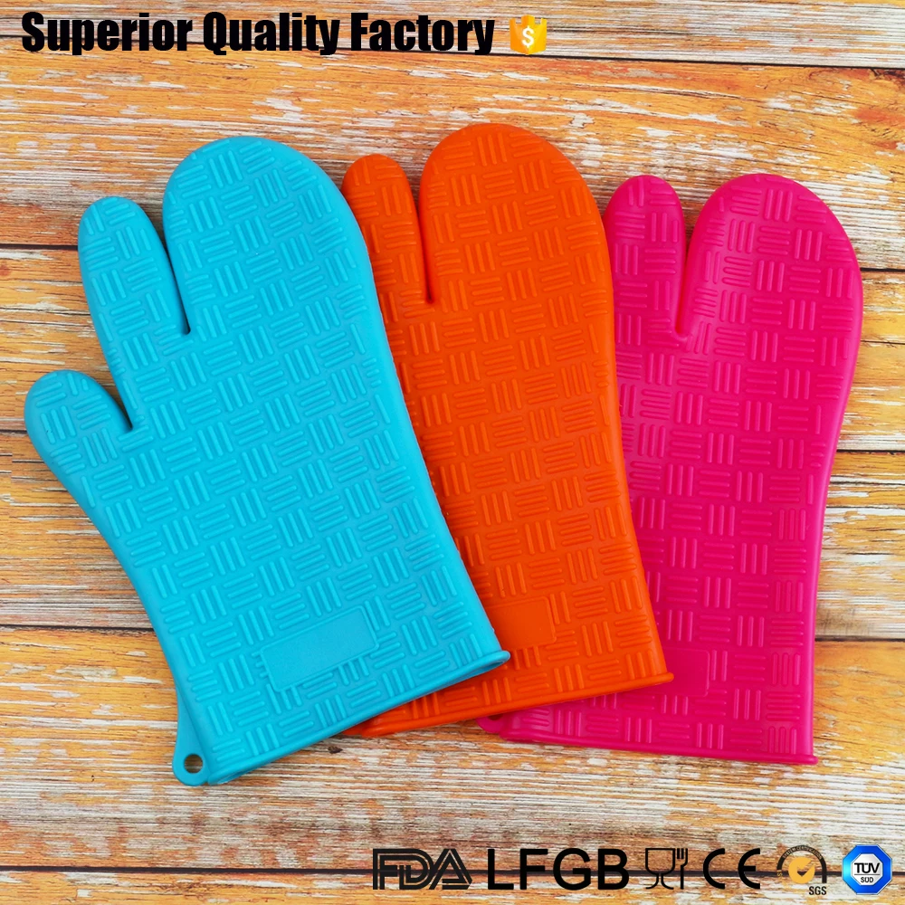Three fingers Heat Resistant Oven Mitts Non-slip BBQ Grilling Silicone Gloves