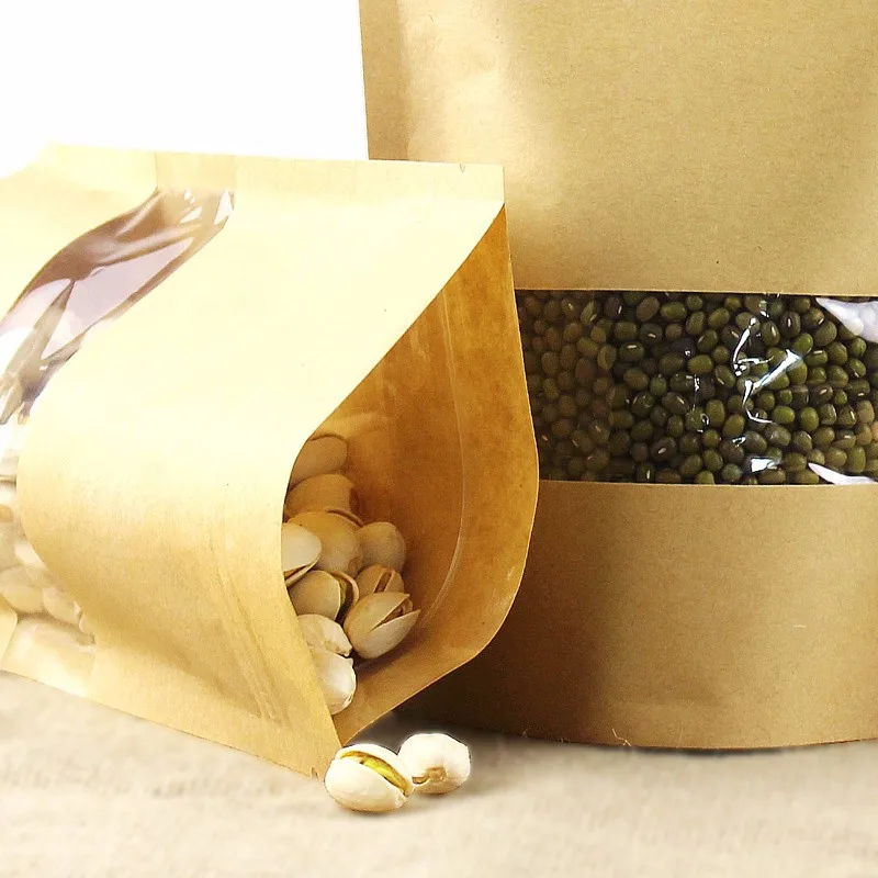  Лучшие продажи ziplock стоьте вверх мешок крафт-бумаги с окном для