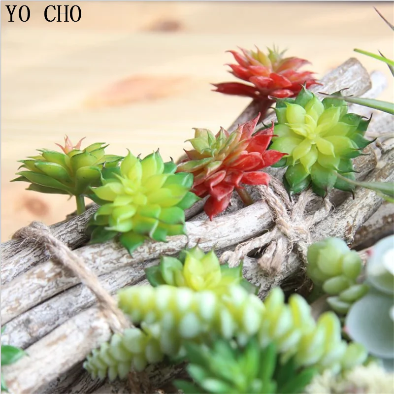 YO CHO Wholesale Green Echeveria Korea Cactus Succulent Plants Picks Wall Cheap Artificial Succulents Set For Amazon Sale