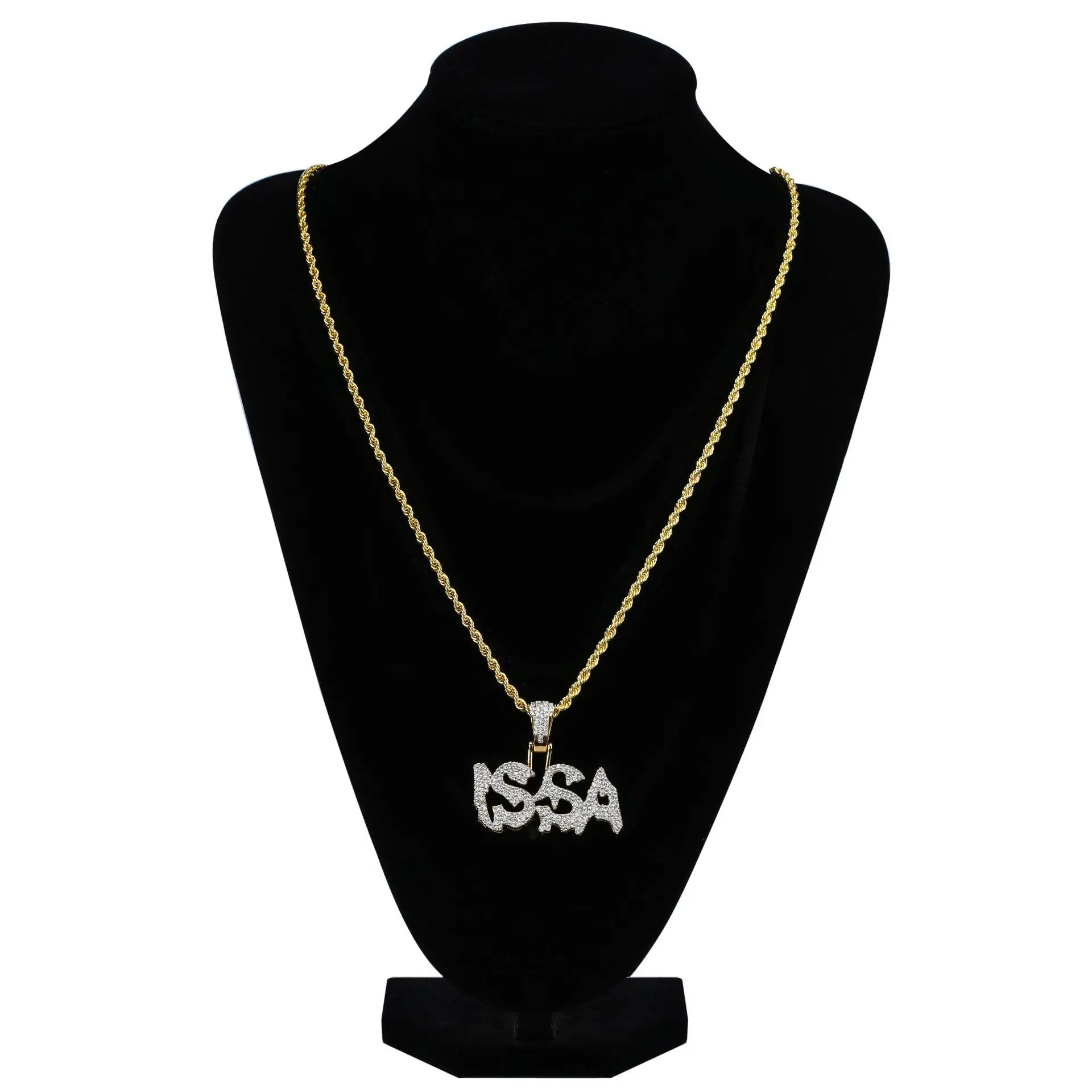 Hiphop Letters Micro Paved Diamonds ISSA Pendant Necklace Jewelry