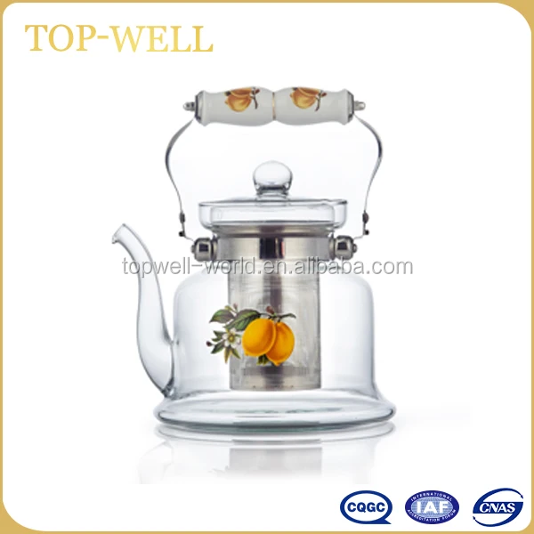 1200ml stainless steel filter kettle glass tea kettle