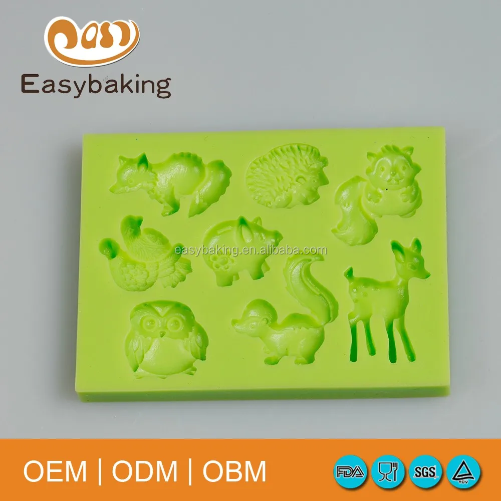 Animal Series Owl Pig Squirrel Hedgehog Fox Fawn Cake Decorate Silicone Mold