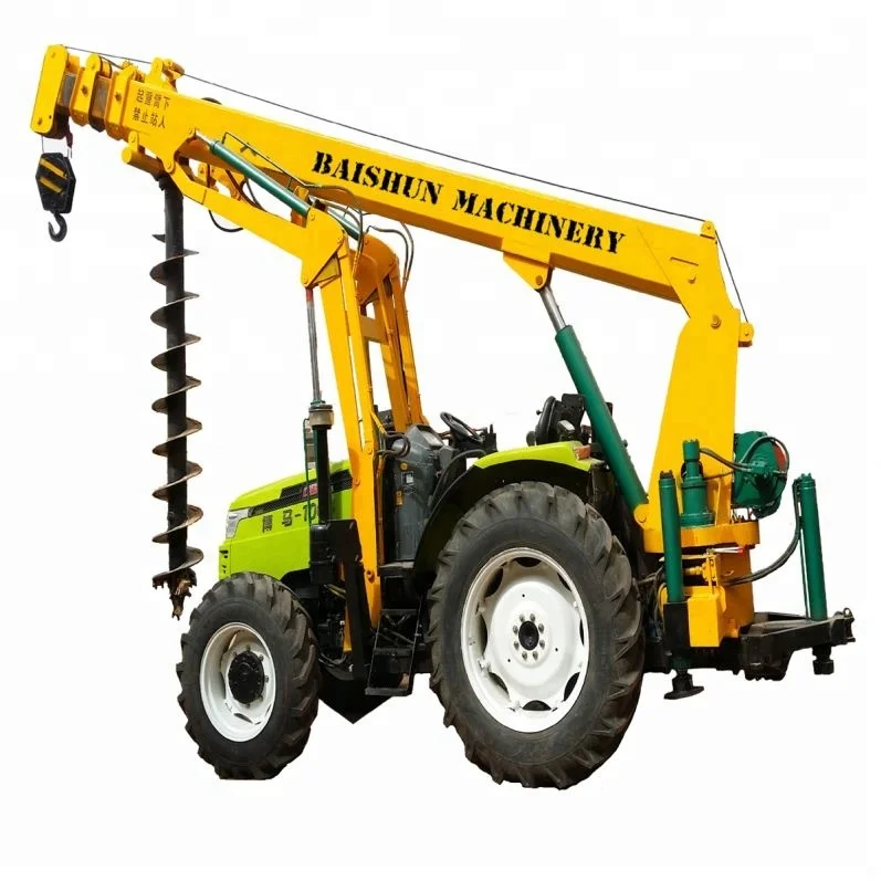 Electric Pole Installation By Used Engineering Auger For Earth Drilling Tractor