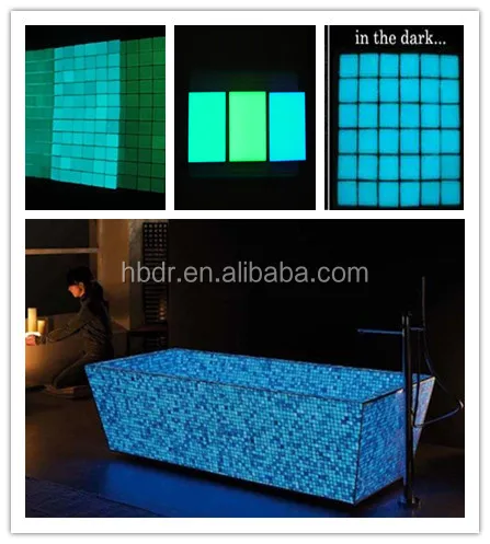 Glow in the dark luminous green solid glass swimming pool mosaic tiles