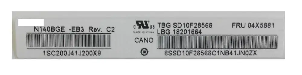 Laptop Panel Lcd Screen PN SD10F28568 FRU 04X5881N140BGE-EB3 Rev.C2