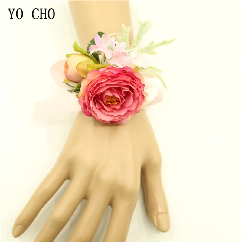 YO CHO silk pink leaf succulent Prom wedding Quinceanera Groom bridal bridesmaid handmade artificial silk bridal wrist