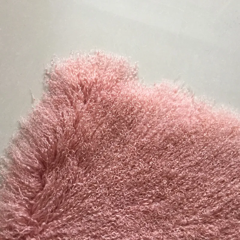 Real Pink colour Mongolian Lamb Fur Pelts Long Curly Hairs/Lamb Fur Skin